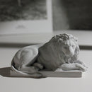Classic Reclining Lion Sculpture Minimalist Grey Plaster Desk Ornament for Living Room, Study, or Office Decoration