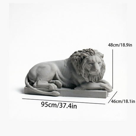 Classic Reclining Lion Sculpture Minimalist Grey Plaster Desk Ornament for Living Room, Study, or Office Decoration
