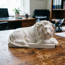 Classic Reclining Lion Sculpture Minimalist White Plaster Desk Ornament for Living Room, Study, or Office Decoration