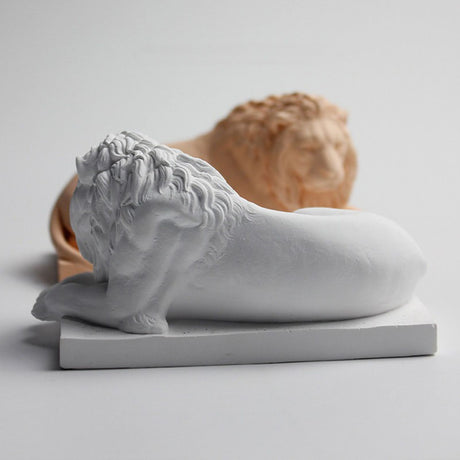 Classic Reclining Lion Sculpture Minimalist Yellow Plaster Desk Ornament for Living Room, Study, or Office Decoration