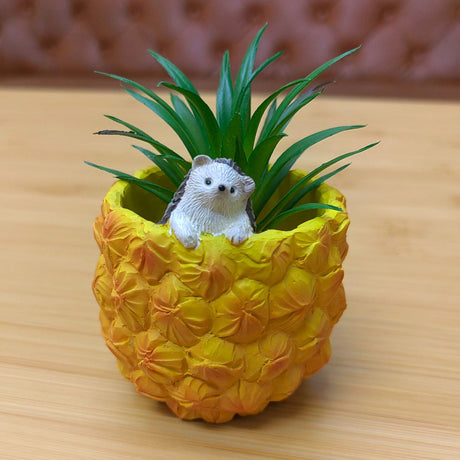 Cute Hedgehog Pineapple Resin Planter - Mini Succulent Pot, Desktop Decor, Garden Ornament, Unique Gift for Plant Lovers (Pineapple)