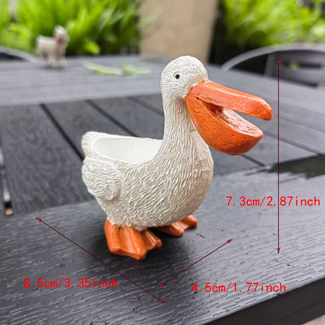 Cute Pelican Planter Pot, Small Resin Pelican Flower Pot with Drainage, Funny Animal Succulent Planter for Indoor Outdoor Garden Desk Decor Gift