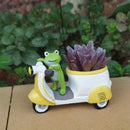 Cute Frog on Motorcycle Resin Planter - Mini Scooter Flower Pot for Succulents, Cacti, or Small Plants - Adorable Garden, Desktop, or Home Decor (Green Frog )