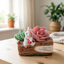 Whimsical Resin Bunny Planter - Cute Rabbit with Book on Tree Stump Design, Mini Succulent Pot for Indoor & Outdoor Garden Decor