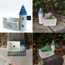 Mini French Country Tower House Planter with Blue-Tiled Tower – Handcrafted Resin Succulent Pot with Drainage, Decor for Desk, Patio, Windowsill & Shelf