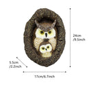 Owl with Tree Hole Statue – Weather-Resistant Resin Garden Decor with Natural Bark Texture – Outdoor Wall Hanging Ornament for Yard, Patio, and Forest Theme Decoration