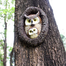 Owl with Tree Hole Statue – Weather-Resistant Resin Garden Decor with Natural Bark Texture – Outdoor Wall Hanging Ornament for Yard, Patio, and Forest Theme Decoration