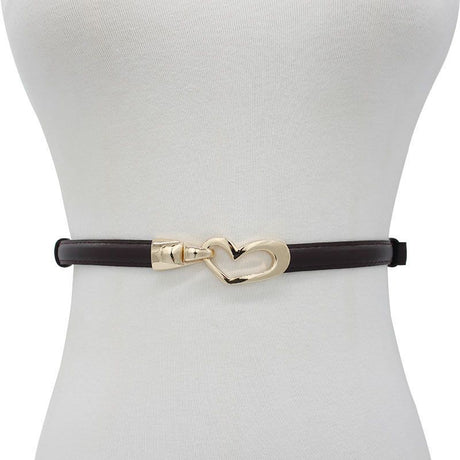 2-Pack Dark-Brown Adjustable Skinny Belt with Heart Buckle