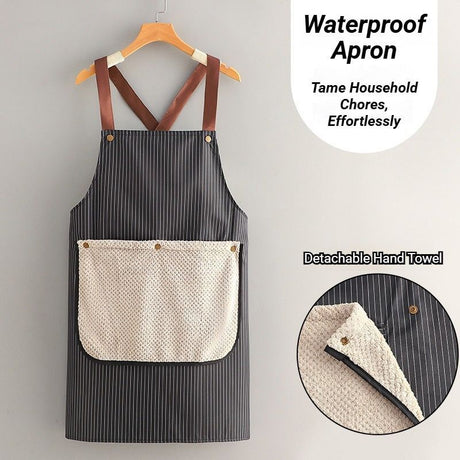 2-Pack Khaki Waterproof Aprons with Detachable Hand Towels