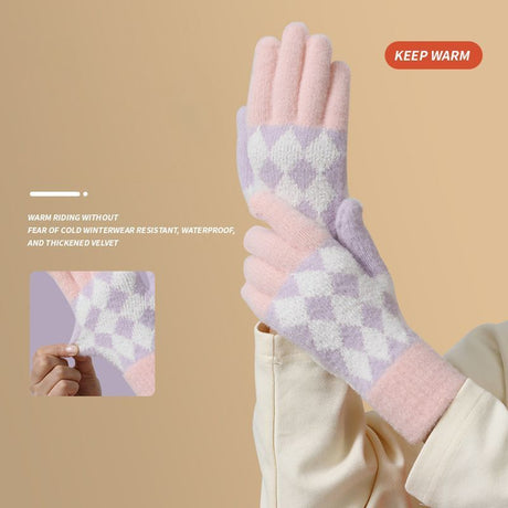 2-Pack Women Warm Touchscreen Knitted Gloves-NT30107 Khaki