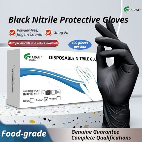 300Pcs Heavy-Duty Black Disposable Nitrile Gloves-Extra Large