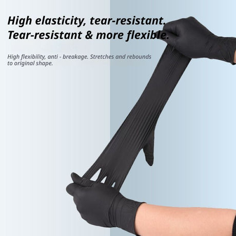 300Pcs Heavy-Duty Black Disposable Nitrile Gloves-Large