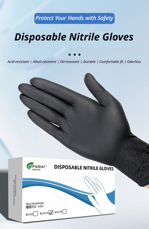 300Pcs Heavy-Duty Black Disposable Nitrile Gloves-Small