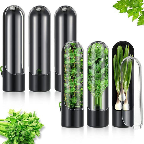4Pcs Herb & Vegetable Fresh Storage Containers-Black