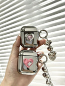 AirPods 2 Textured Silver Heart Electroplated Case + 3 Heart Charms