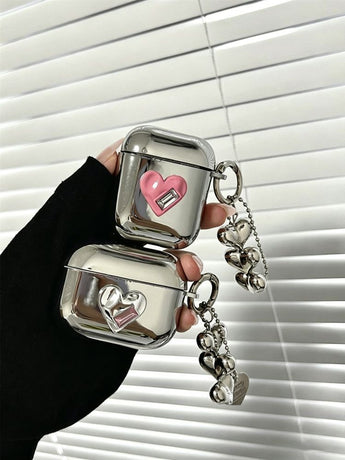 AirPods 3 Textured Silver Heart Electroplated Case + 3 Heart Charms
