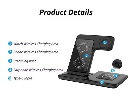 Black 20W Foldable 3-in-1 Wireless Charger