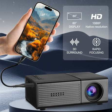 Black M3S 1080P Mini Projector AU Plug Includes Manual