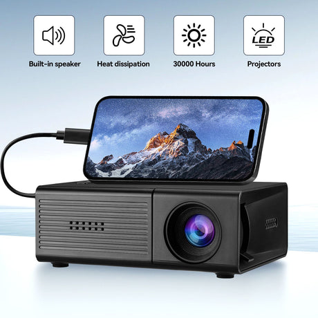Black M3S 1080P Mini Projector USB-Powered Version Includes Manual