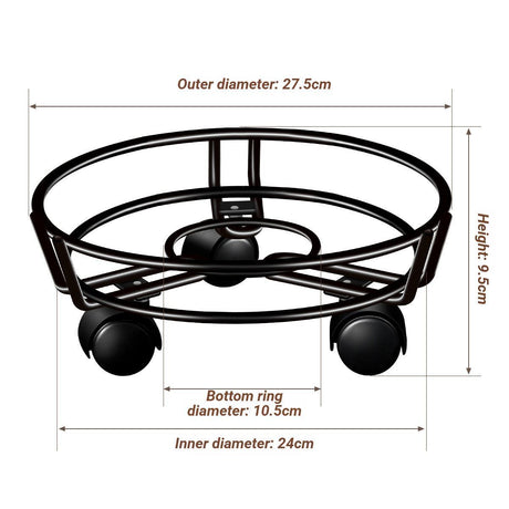 Black Round Movable Plant Caddy with Wheels
