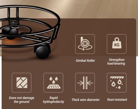 Black Round Movable Plant Caddy with Wheels