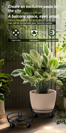 Black Round Movable Plant Caddy with Wheels