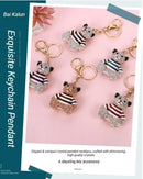 Black Stripe Crystal Bear Keychain Cute Alloy Keyring Gift 2-Pack