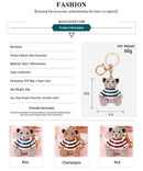 Black Stripe Crystal Bear Keychain Cute Alloy Keyring Gift 2-Pack