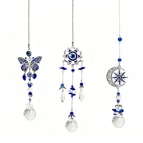 Blue Demon Eye Butterfly Crystal Pendant 3-Piece Set