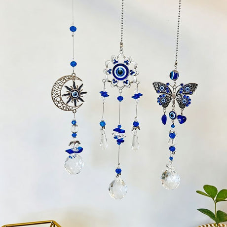 Blue Demon Eye Butterfly Crystal Pendant 3-Piece Set