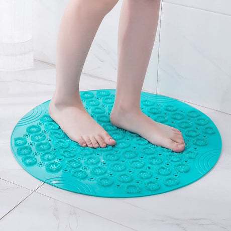Blue Round Non-Slip Massage Bath Mat 30×30cm