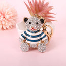 Blue Stripe Crystal Bear Keychain Cute Alloy Keyring Gift 2-Pack