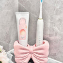 Bowknot Double‑Slot Toothbrush Storage Holder - Pink