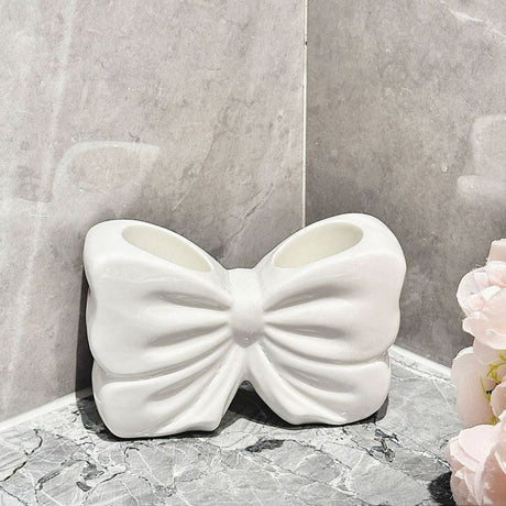Bowknot Double‑Slot Toothbrush Storage Holder - white
