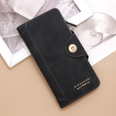 F309-12 Black Matte Long Wallet with Zipper and Magnet 2-Pack