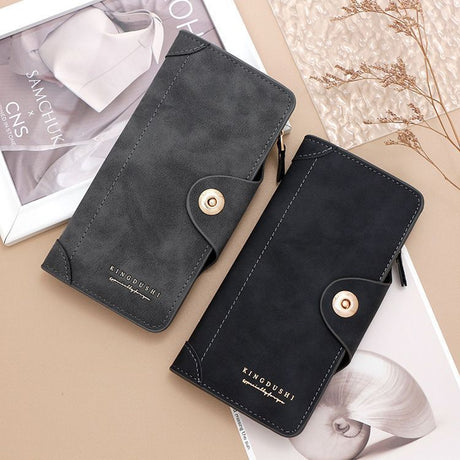 F309-12 Black Matte Long Wallet with Zipper and Magnet 2-Pack