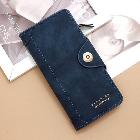 F309-12 Blue Matte Long Wallet with Zipper and Magnet 2-Pack