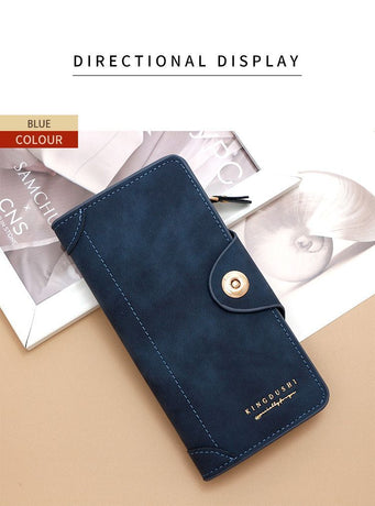 F309-12 Blue Matte Long Wallet with Zipper and Magnet 2-Pack