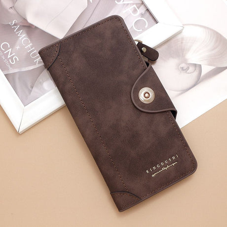 F309-12 Dark Brown Matte Long Wallet with Zipper and Magnet 2-Pack