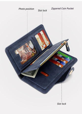 F309-12 Dark Brown Matte Long Wallet with Zipper and Magnet 2-Pack