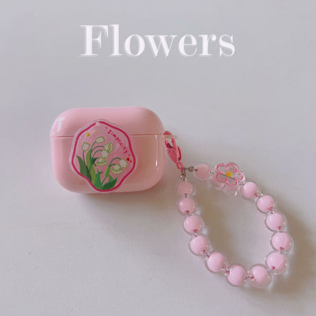 Floral patches + black base shell + colorful bracelet AirPods Pro