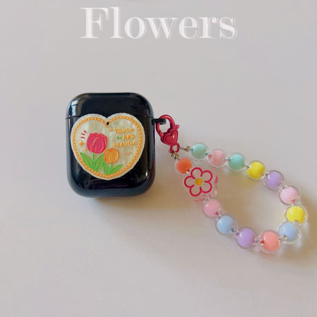Floral patches + black base shell + colorful bracelet AirPods Pro 2
