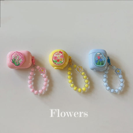 Floral patches + yellow base shell + yellow bracelet AirPods 3