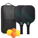 Green Pickleball Set With 2 Paddles-4 Balls And Black Carrying Bag