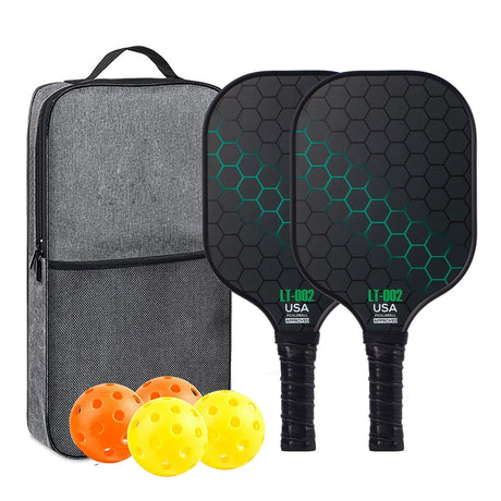 Green Pickleball Set With 2 Paddles-4 Balls And Gray Carrying Bag