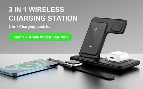 Pink 20W Foldable 3-in-1 Wireless Charger