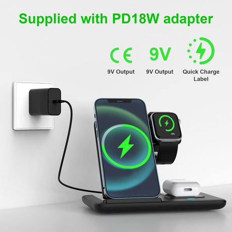 Pink 20W Foldable 3-in-1 Wireless Charger