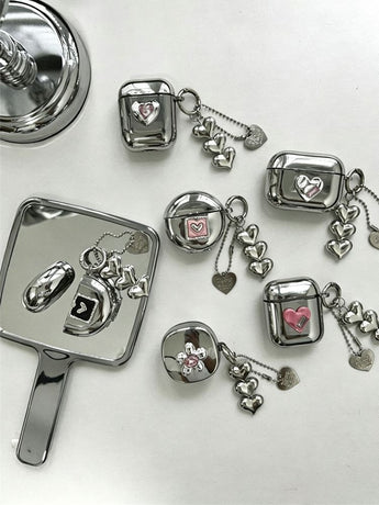 Pink Double Heart Electroplated Case + 3 Heart Charms Apple AirPods 2