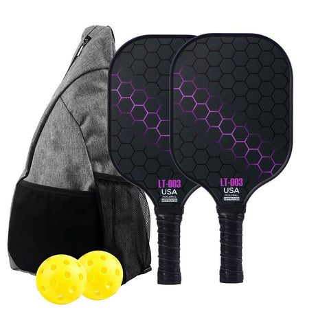 Purple Pickleball Set with 2 Paddles-2 Balls And Triangular Carry Bag