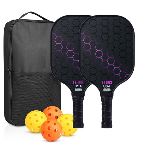 Purple Pickleball Set With 2 Paddles-4 Balls And Black Carrying Bag